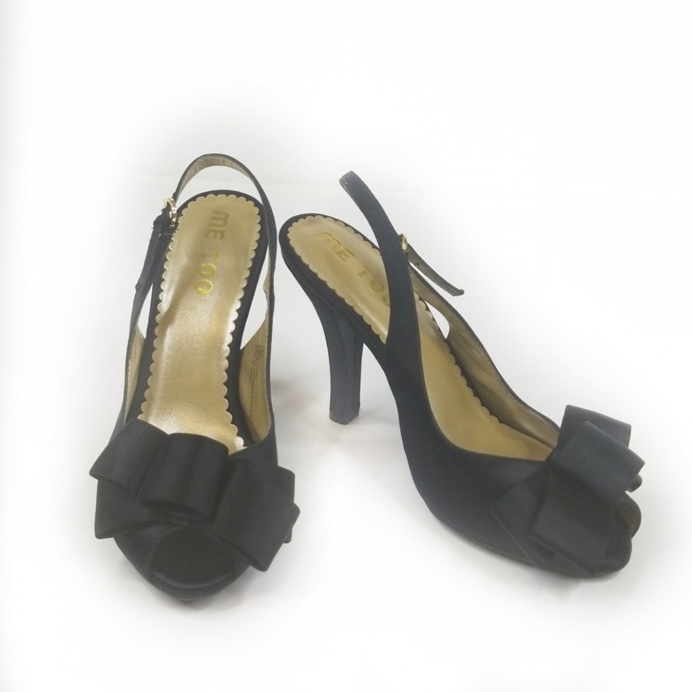 ME TOO "JADE" Satin open toe heels w/ lg bow @ toe